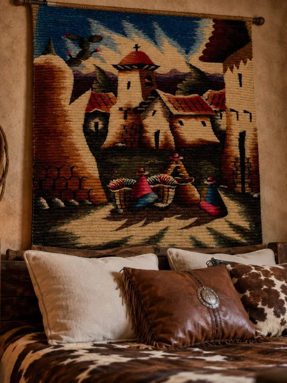 Handwoven Andean Wool Tapestry – Traditional Peruvian Village Wall Hanging